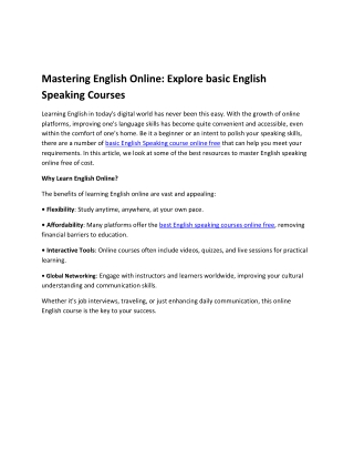 Mastering English Online: Explore basic English Speaking Courses