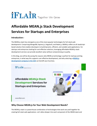 Affordable MEAN.js Stack Development Services for Startups and Enterprises