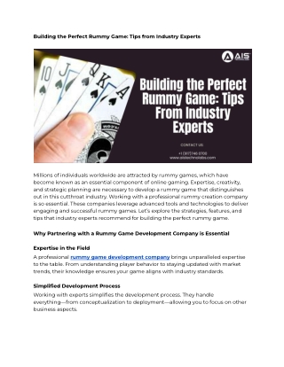 Building the Perfect Rummy Game: Tips from Industry Experts