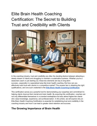 Elite Brain Health Coaching Certification The Secret to Building Trust and Credibility with Clients