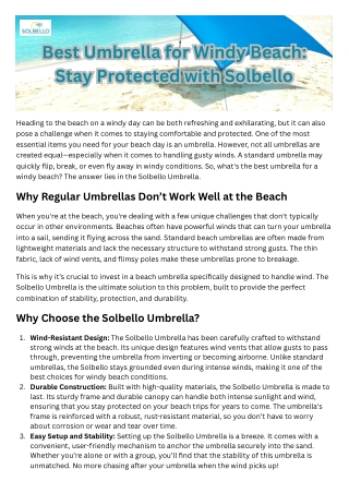 Best Umbrella for Windy Beach Stay Protected with Solbello