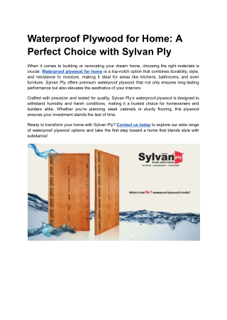 Waterproof Plywood for Home_ A Perfect Choice with Sylvan Ply