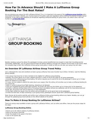 How Far In Advance Should I Make A Lufthansa Group Booking For The Best Rates?