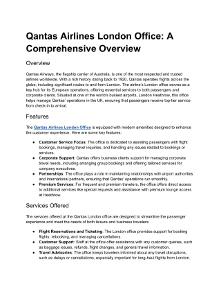 Qantas Airlines London Office: A Gateway to Exceptional Service