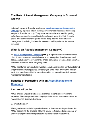 The Role of Asset Management Company in Economic Growth