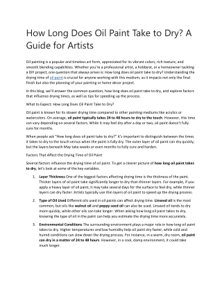 How Long Does Oil Paint Take to Dry? A  Guide for Artists