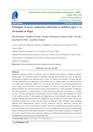 Etiologies of acute respiratory infections in children aged 1 to 59 months