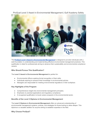ProQual Level 3 Award in Environmental Management