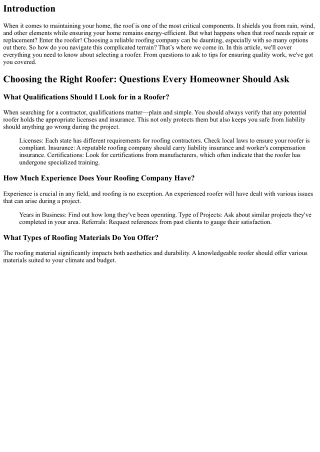 Choosing the Right Roofer: Questions Every Homeowner Should Ask