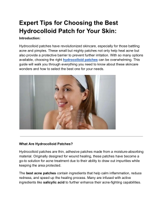 Expert Tips for Choosing the Best Hydrocolloid Patch for Your Skin