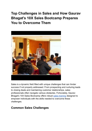 Top Challenges in Sales and How Gaurav Bhagat's 10X Sales Bootcamp Prepares You to Overcome Them