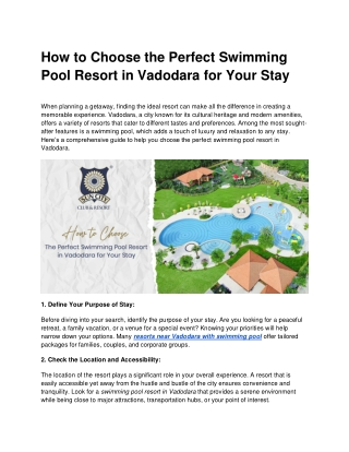 How to Choose the Perfect Swimming Pool Resort in Vadodara for Your Stay