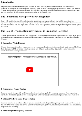 The Role of Orlando Dumpster Rentals in Promoting Recycling