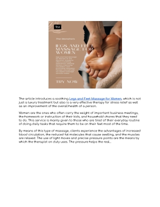 The Relax and Rejuvenate Legs and Feet Massage for Women