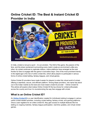 Online Cricket ID_ The Best & Instant Cricket ID Provider in India