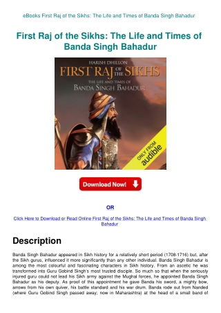 eBooks First Raj of the Sikhs The Life and Times of Banda Singh Bahadur