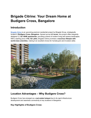 Brigade Citrine_ Your Dream Home at Budigere Cross, Bangalore