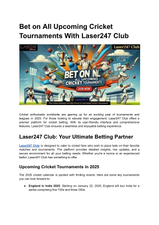 Bet on All Upcoming Cricket Tournaments With Laser247 Club