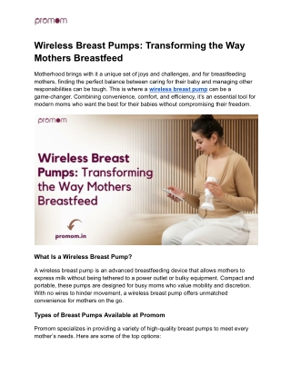 Wireless Breast Pumps_ Transforming the Way Mothers Breastfeed