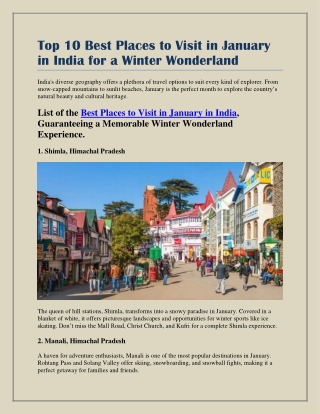 Top 10 Best Places to Visit in January in India for a Winter Wonderland