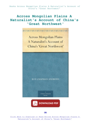 Books Across Mongolian Plains A Naturalist's Account of China's 'Great Northwest'