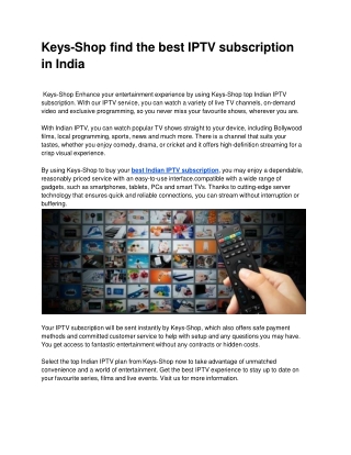 Keys-Shop find the best IPTV subscription in India