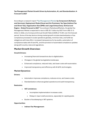 Tax Management Market Growth Driven by Automation, AI, and Standardization: A Fo