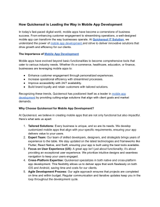How Quickensol is Leading the Way in Mobile App Development