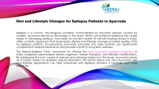 Diet and Lifestyle Changes for Epilepsy Patients in Ayurveda