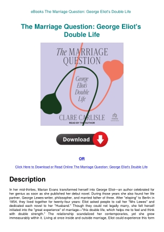 eBooks The Marriage Question George Eliot's Double Life