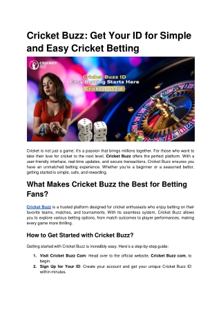 Cricket Buzz_ Get Your ID for Simple and Easy Cricket Betting