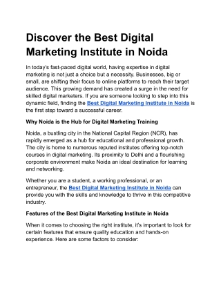 Discover the Best Digital Marketing Institute in Noida