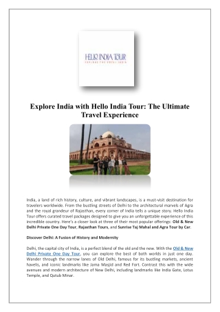 Delhi Agra Jaipur Tour Package Europe | Hello India Tour