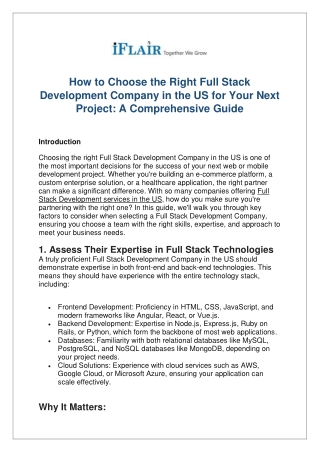 How to Choose the Right Full Stack Development Company in the US for Your Next Project