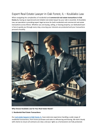 Expert Real Estate Lawyer in Oak Forest, IL – Kouklakis Law