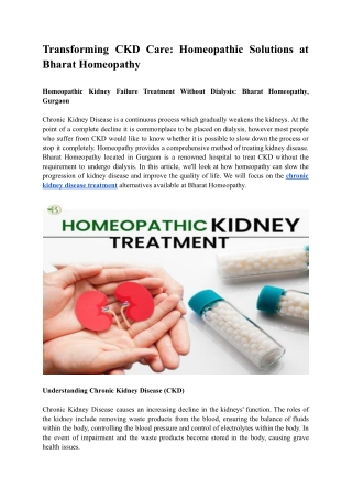 Transforming CKD Care Homeopathic Solutions at Bharat Homeopathy
