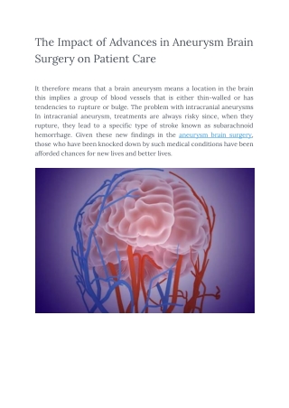 The Impact of Advances in Aneurysm Brain Surgery on Patient Care