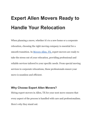 Expert Allen Movers Ready to Handle Your Relocation