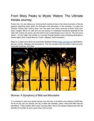 From Misty Peaks to Mystic Waters_ The Ultimate Kerala Journey