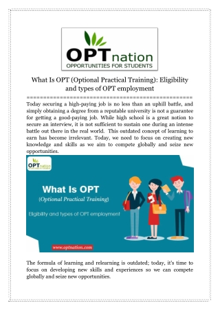 What Is OPT- Eligibility and types of OPT employment