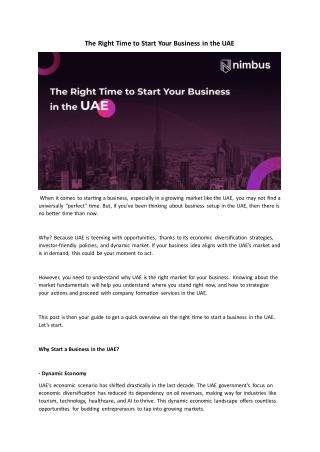 The Right Time to Start Your Business in the UAE