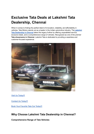 Exclusive Tata Deals at Lakshmi Tata Dealership, Chennai