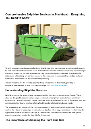 Comprehensive Skip Hire Services in Blackheath Everything You Need to Know