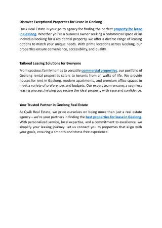 Discover Exceptional Properties for Lease in Geelong