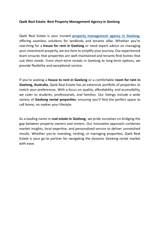 Qwik Real Estate Best Property Management Agency in Geelong
