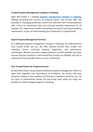 Trusted Property Management Company in Geelong