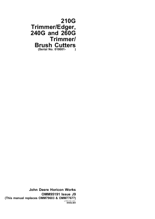 John Deere 210G TrimmerEdger 240G and 260G TrimmerBrush Cutters Operator’s Manual Instant Download (Pin.010001-) (Public