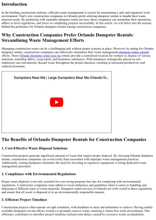 Why Construction Companies Prefer Orlando Dumpster Rentals