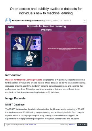 Open-access and publicly available datasets for individuals new to machine learn