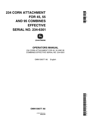 John Deere 234 Corn Attachment for 45 55 and 95 Combines Operator’s Manual Instant Download (PIN234-6301) (Publication N